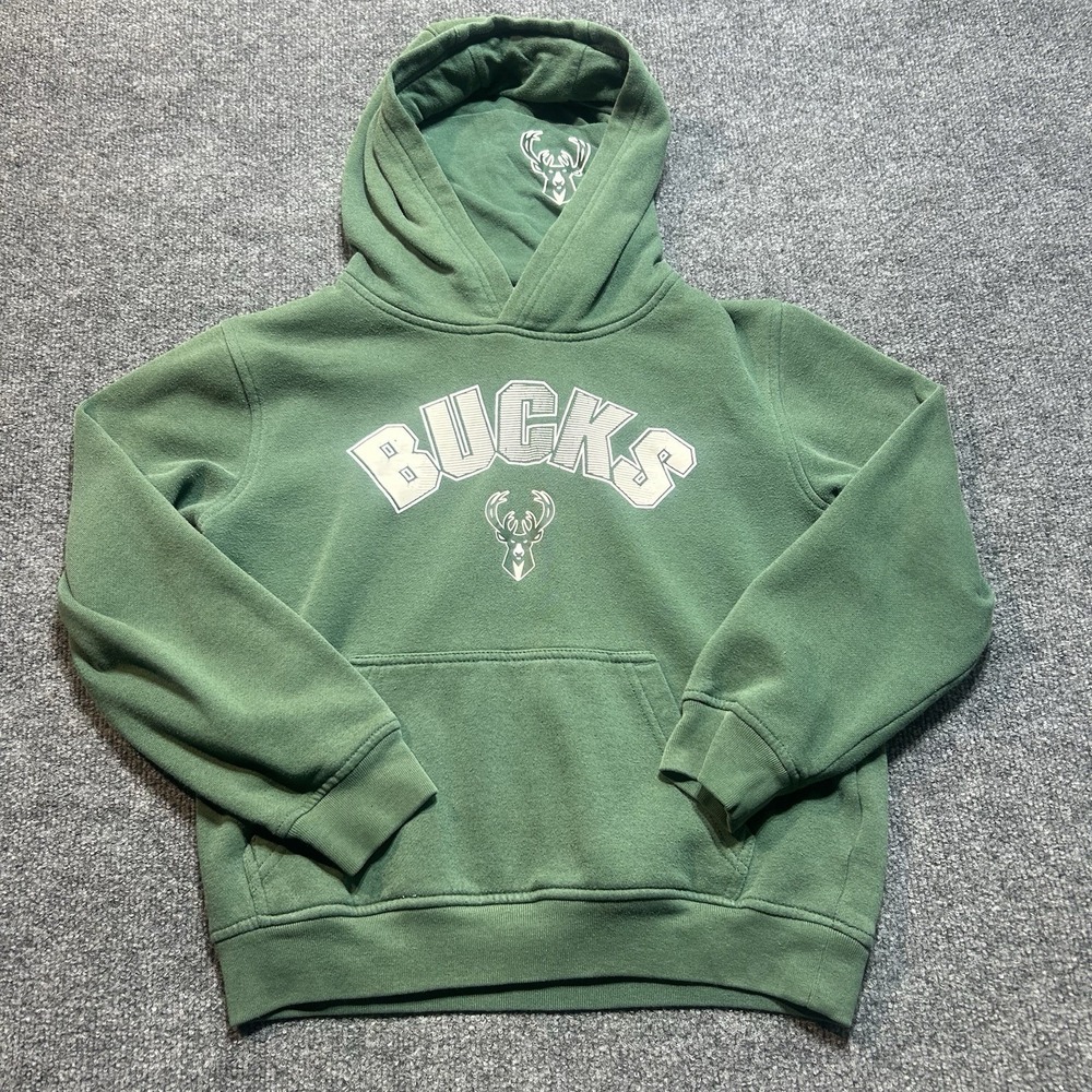 Vintage Milwaukee Bucks YOUTH Size Medium 10-12NBA Green Hoodie Built In  Mask